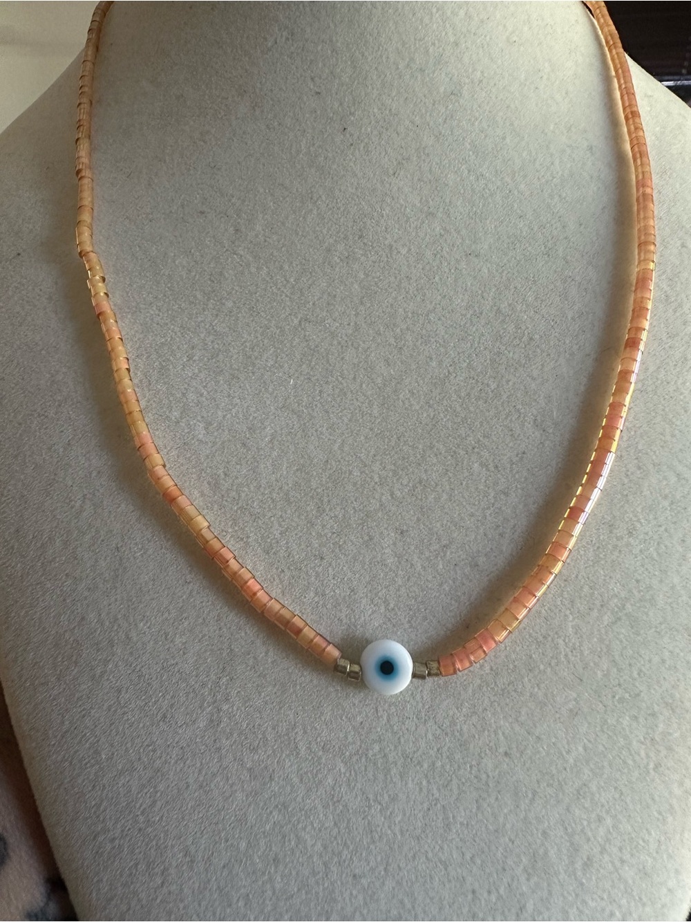 Peach Orange Beaded Evil Eye Necklace - Women's Jewelry